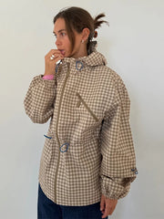Gingham hooded jacket with drawstring waist