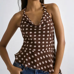 Brown polka dot halter neck camisole top