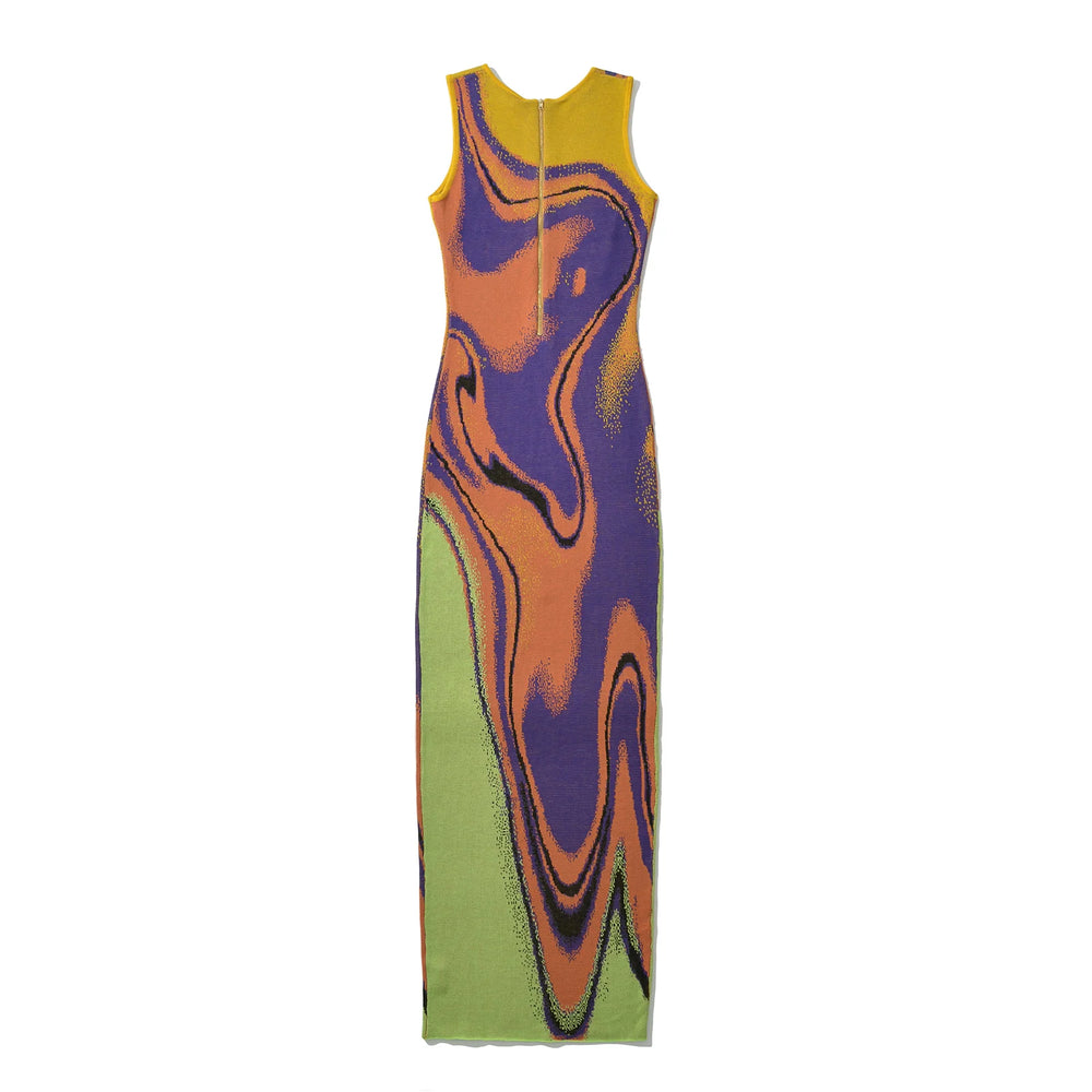 Abstract print sleeveless maxi dress laid flat
