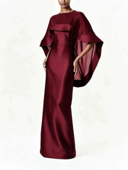 Cape Overlay Satin Strapless Maxi Dress