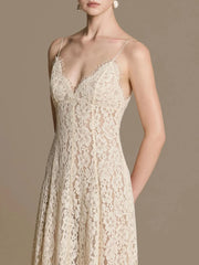 Lace Cami V-Neck Detachable Cape Sleeve Maxi Dress