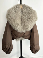 Textured Fur Collar Cropped Jacket