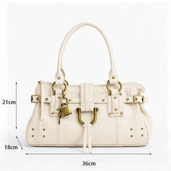 Structured Rivet Lock Shoulder Bag