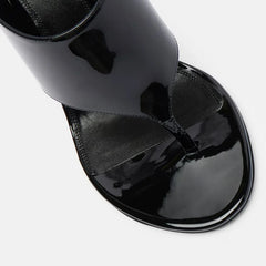 Patent Thong Heeled Mules