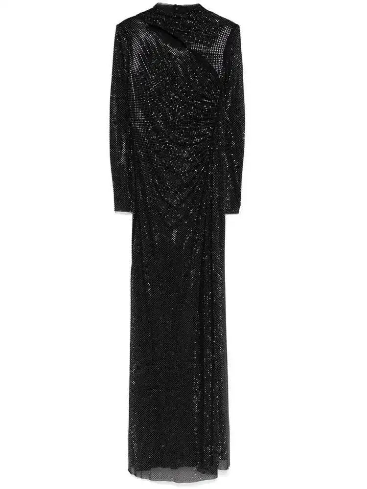 Black sequin dress on a white background