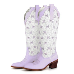 Pink Bow Quilted Knee High Cowgirl Boots