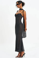 Polka Dot Spaghetti Strap Sweetheart Neck Maxi Dress