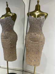 Spaghetti Strap Crystal Embellished Bodycon Long Dress