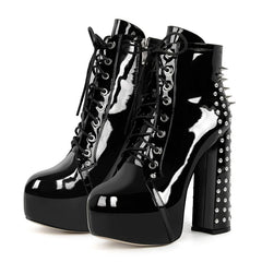 Pair of spiked platform chunky heel boots