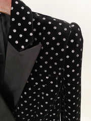 Black Dot Women Blazers Office Work Suit Button Notched Jacket