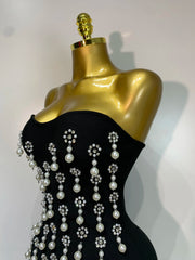 Strapless Pearl Embellished Bodycon Mini Dress