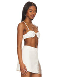 Women's V-neck Open Back Pearl Tassel White Top & Mini Skirt Set