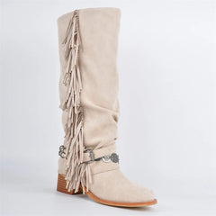 Fringe Detail Square Toe Boots