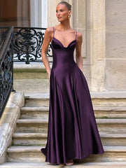 Satin Spaghetti Strap Sweetheart Maxi Dress
