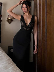 Lace V-Neck Sleeveless Maxi Dress