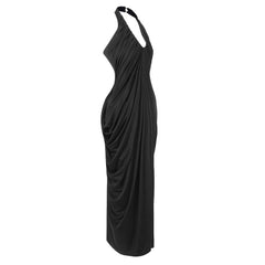 Black Sleeveless Deep V-Neck Drape Gown