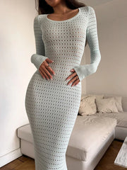 Long Sleeve Hollow Out Knitwear Maxi Dress