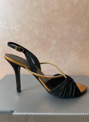 Black Gold Stiletto Heeled Sandals