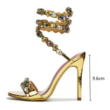 Crystal Embellished Wrap Around Stiletto Sandals For Women