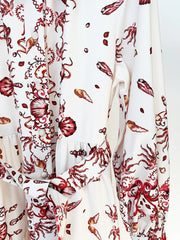 Sea World Print Belted Button-Up Maxi Dress