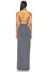Halter neck cutout column dress back view