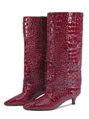 Kitten Heel Crocodile Pattern Boots