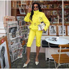 Belted Mock Neck Cropped Jacket
