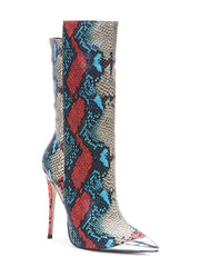 Snake Print Pointed Toe Stiletto Boots