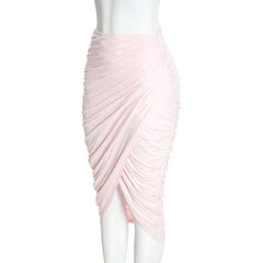 Long Sleeve Deep Neck Top and Ruched Pencil Skirt Set