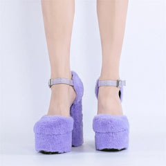 Faux Fur Platform Chunky Heel Sandals