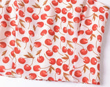 Fruit Cherry Print Slash Collar Ruched Elastic Back Tank Top
