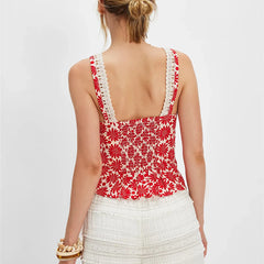 Lace-Trimmed Floral Corset Top