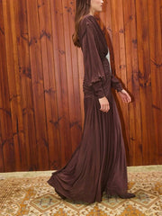 Brown Draped Sequin Star Embellished Maxi Dress