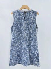 Denim Tweed V Neck Mini Dress