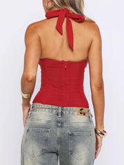 Plunge Halter Corset Top