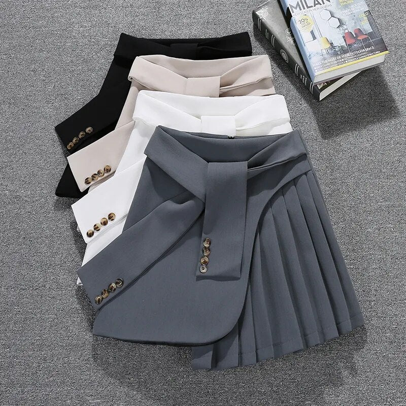 Asymmetrical High Waist Solid Color Pleated Mini Skirt
