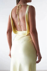 Ruched Cowl Neck Sleeveless Maxi Dress