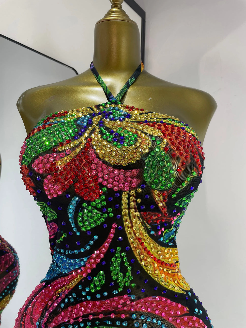 Floral halter mini dress with sequins