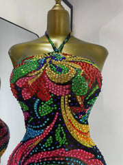 Floral halter mini dress with sequins