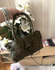 Structured Rivet Lock Shoulder Bag