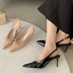 Crystal Buckle Strap Pumps Thin Heels Shoes