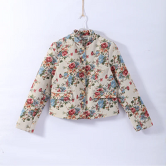 Floral Mandarin Collar Cropped Jacket