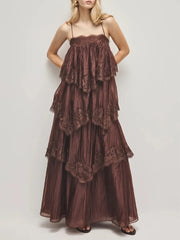 Ruffled Lace Maxi Dress with spaghetti straps