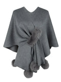 Hairball Patchwork Shawl Knitted Poncho Batwing Sleeve Sweater