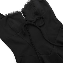 Plunge Lace Up Splice Folds Black Mini Dress
