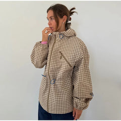 Gingham Drawstring Waist Hooded Jacket