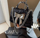 Weaving Bead Sheet Handbag Sequin Metal Bow Saddle Bag