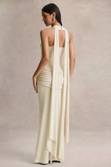 Strapless Choker Neck Gathered Waist Maxi Dress