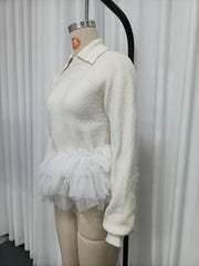 Ruffled Tulle Collar Sweater