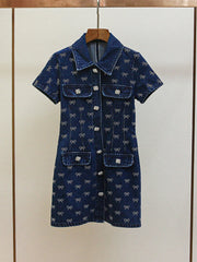 Short-sleeve denim-inspired dress styled for casual outings